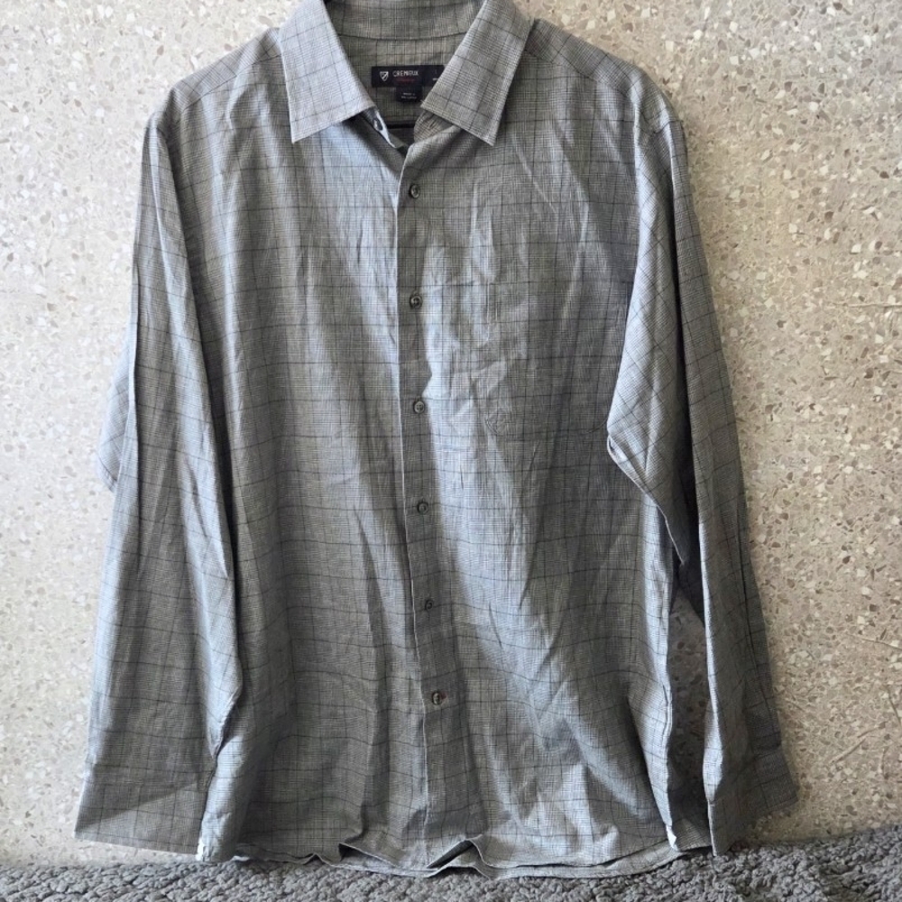 Cremeux Classics Men’s Gray Plaid Button-Down Dress Shirt Size 38‎ Slim Fit NWTS